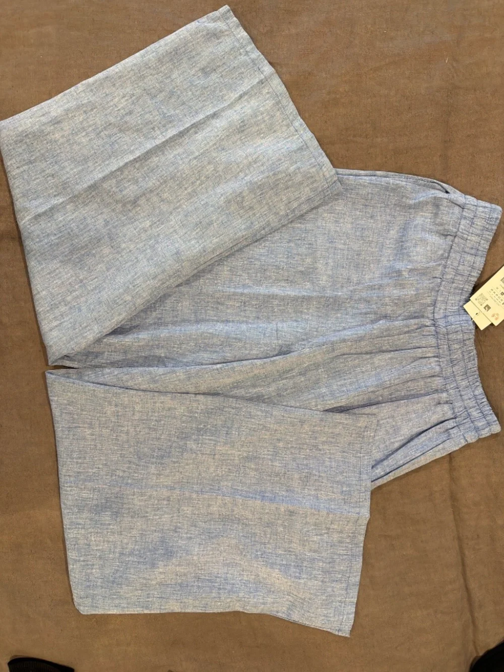 Zara Blue Linen Blend Pull-On Pants Size M NWT